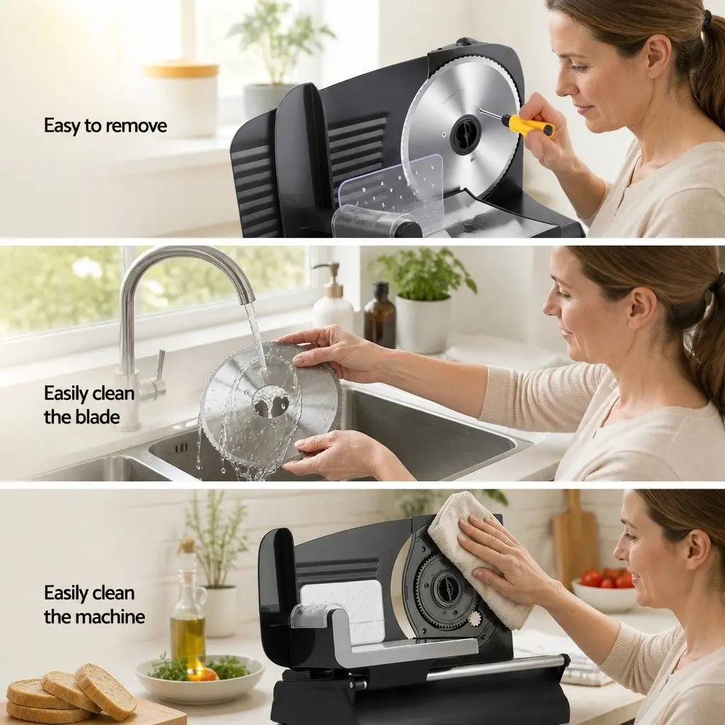 Food Slicer Stainless Steel 200W Adjustable Thickness 0-15mm Black