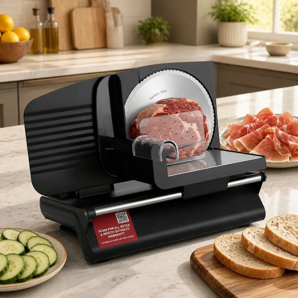 Food Slicer Stainless Steel 200W Adjustable Thickness 0-15mm Black