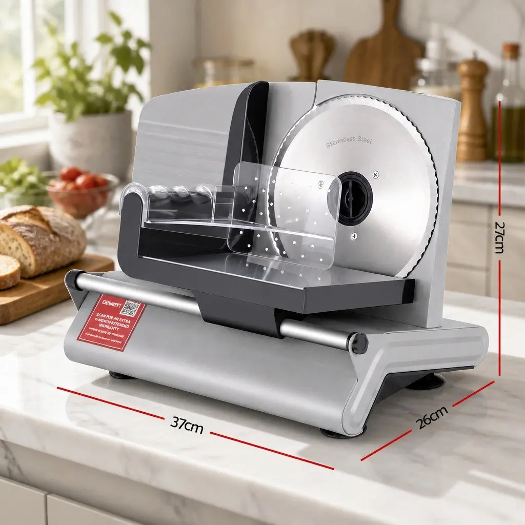 Food Slicer Stainless Steel 200W Adjustable Thickness 0-15mm Silver