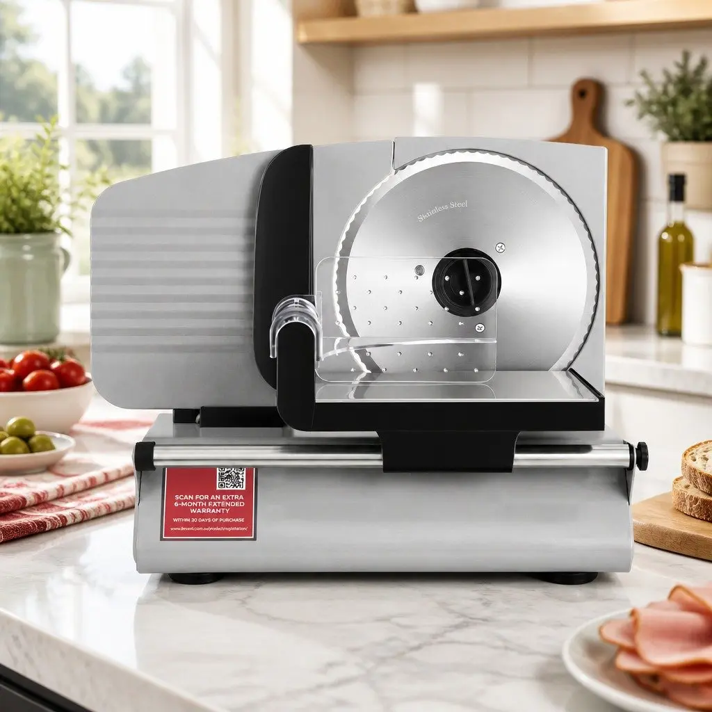 Food Slicer Stainless Steel 200W Adjustable Thickness 0-15mm Silver