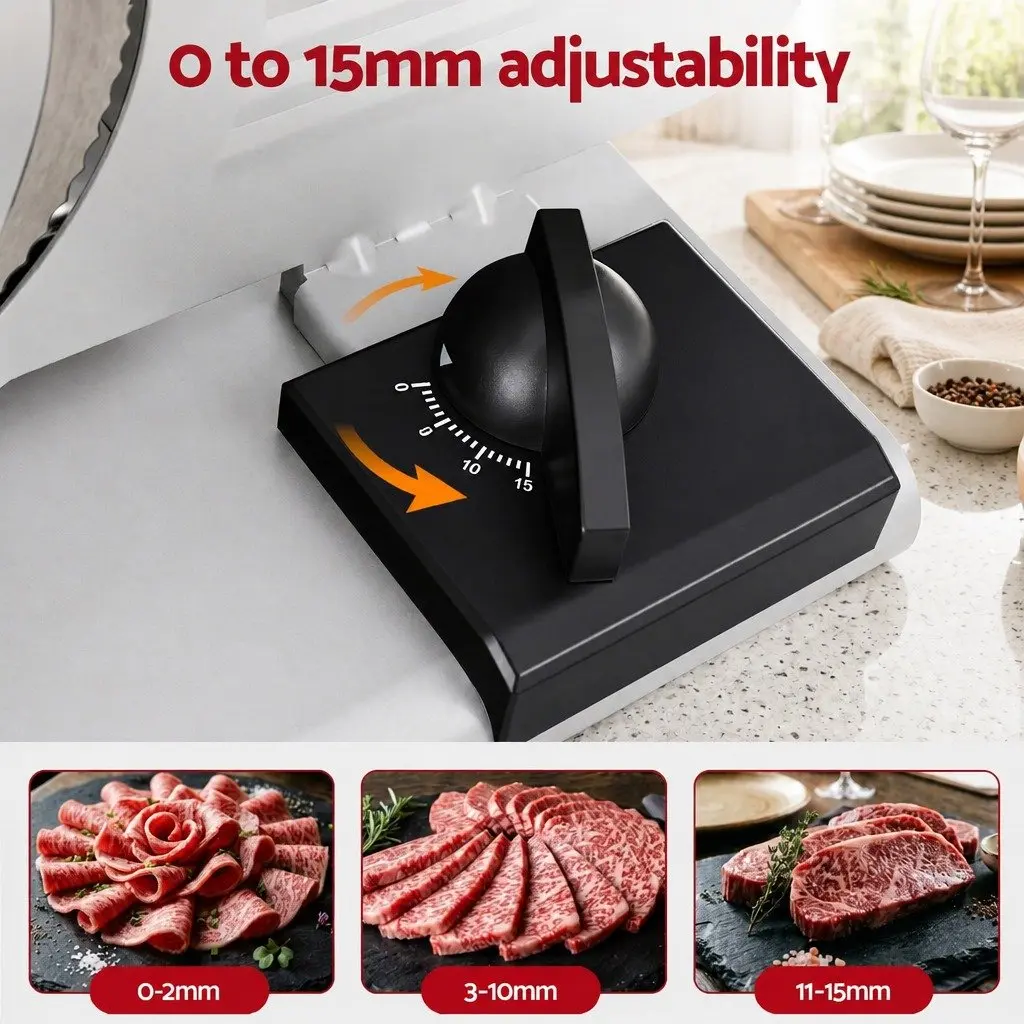 Food Slicer Stainless Steel 200W Adjustable Thickness 0-15mm Silver