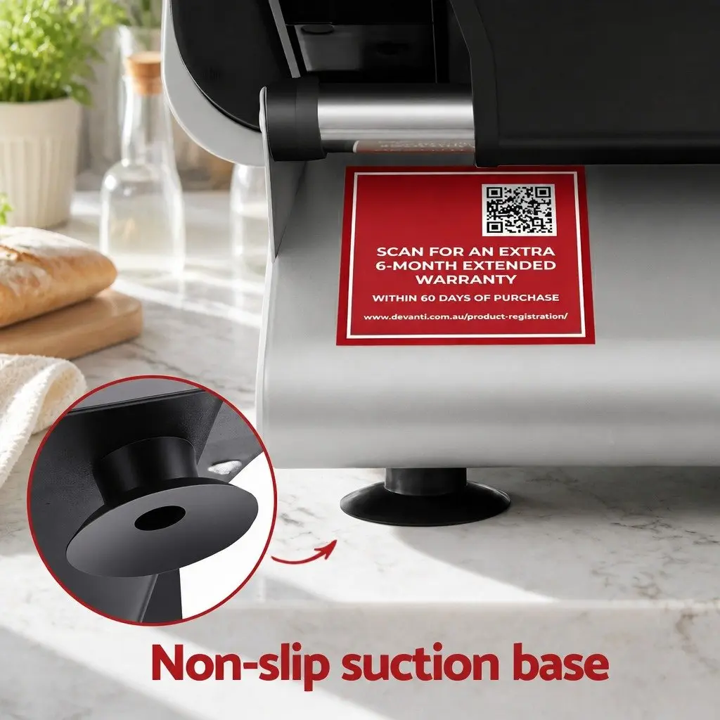 Food Slicer Stainless Steel 200W Adjustable Thickness 0-15mm Silver