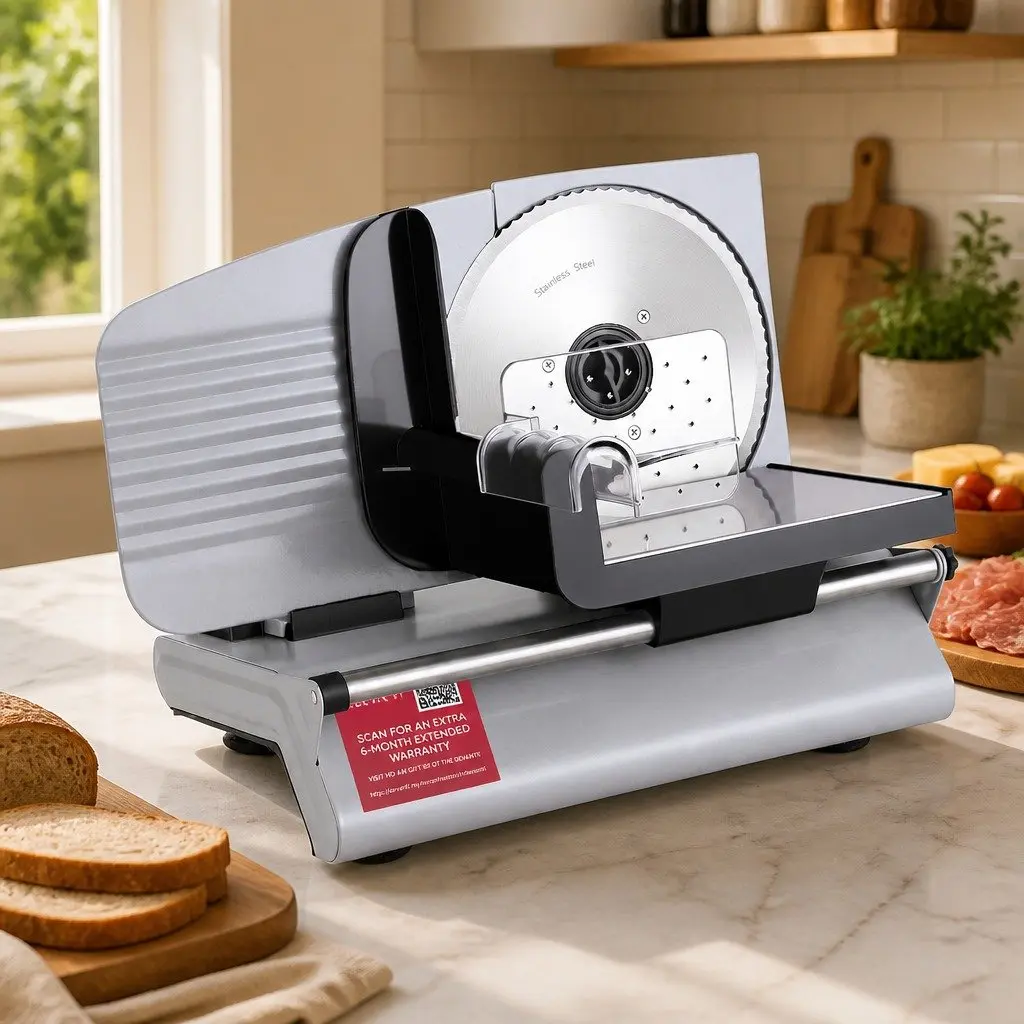 Food Slicer Stainless Steel 200W Adjustable Thickness 0-15mm Silver