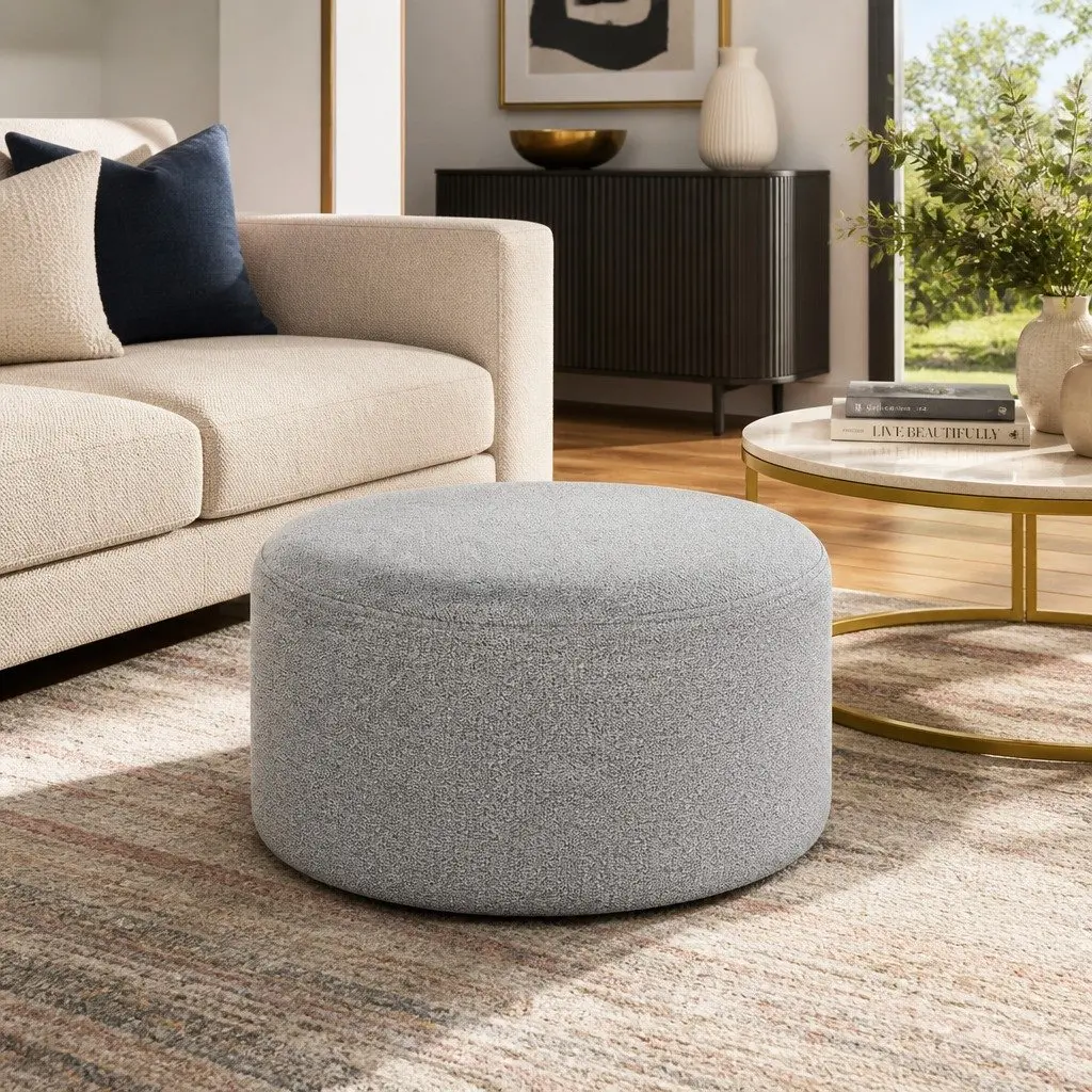 Ottoman Foot Stool Square Faux Linen Grey Black 38cm Living Room Bedroom Furniture