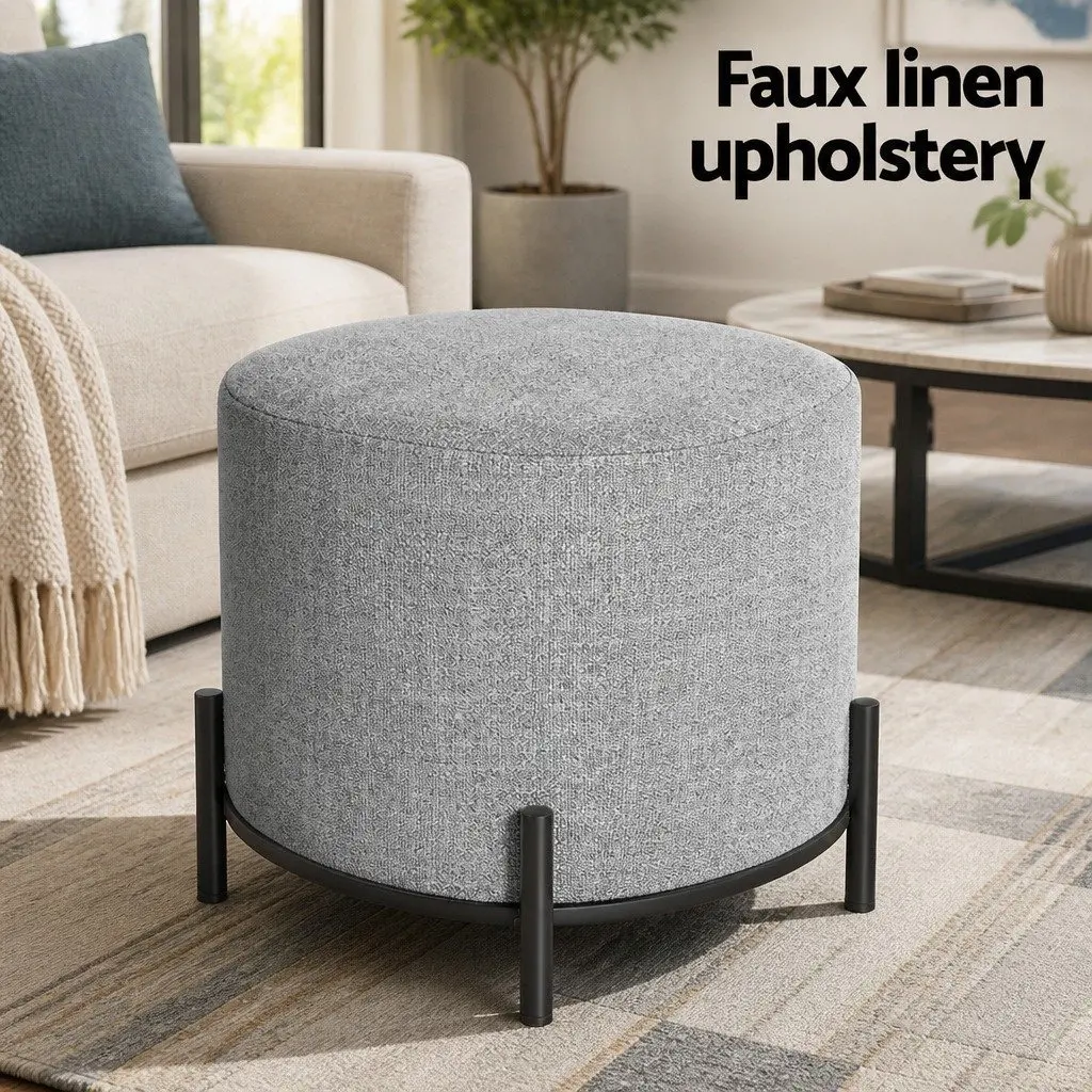 Ottoman Foot Stool Square Faux Linen Grey Black 38cm Living Room Bedroom Furniture
