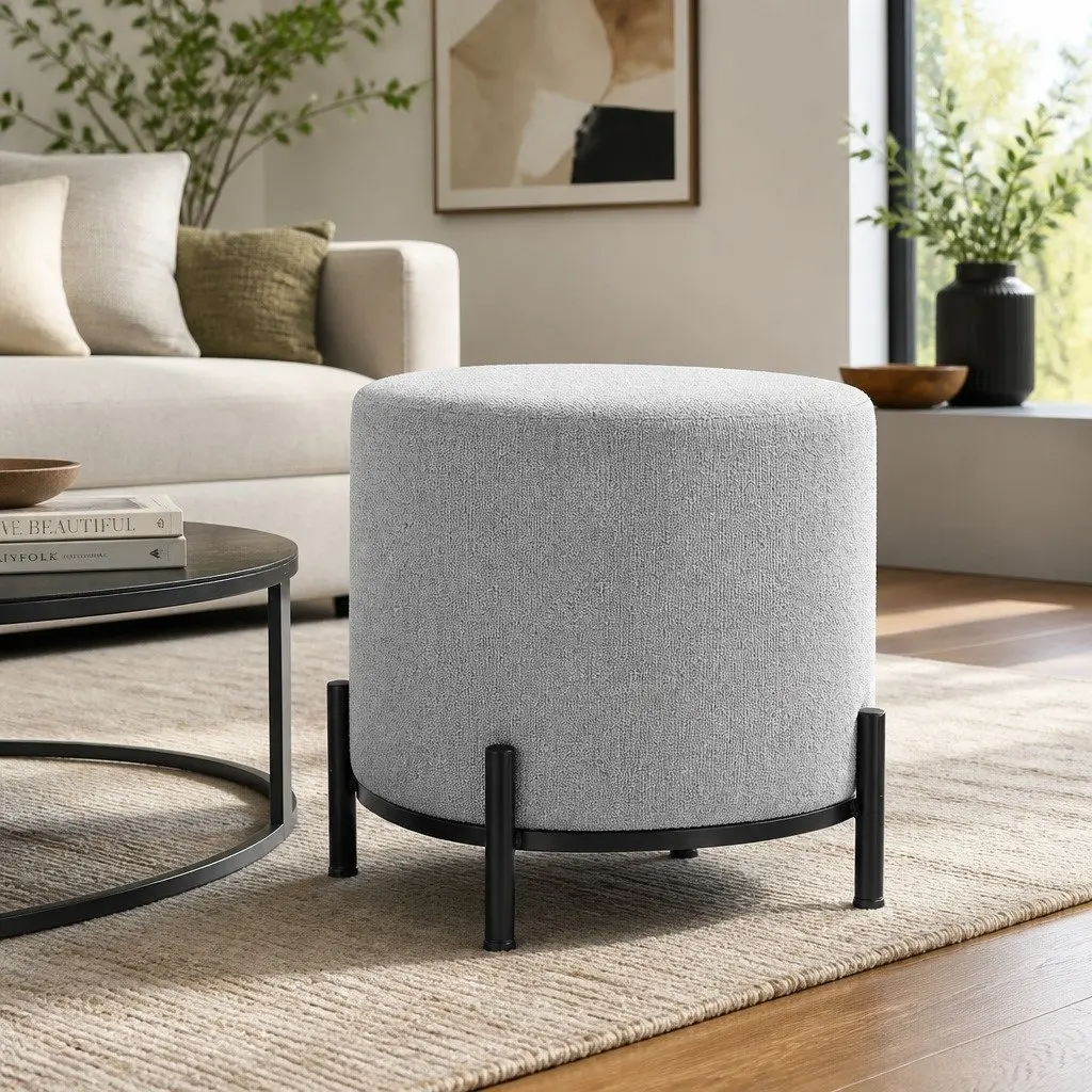 Ottoman Foot Stool Square Faux Linen Grey Black 38cm Living Room Bedroom Furniture