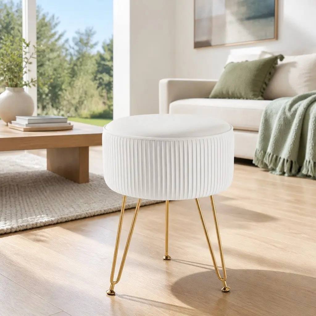 Round Footstool for Home Use with Velvet Finish