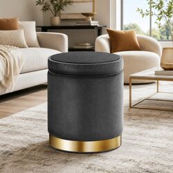 Functional Round Ottoman for Living Spaces in Charcoal Grey