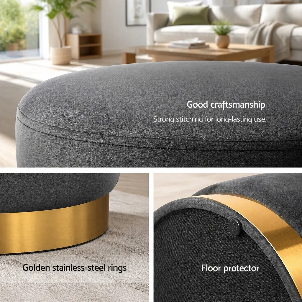 Round Ottoman Storage Footstool Velvet 40cm Charcoal Grey