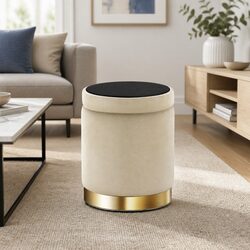 Versatile Cream Velvet Round Footstool with Storage