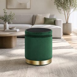 Ottoman Storage Foot Stool Round Velvet Green Tufted Seat Living Room Bedroom