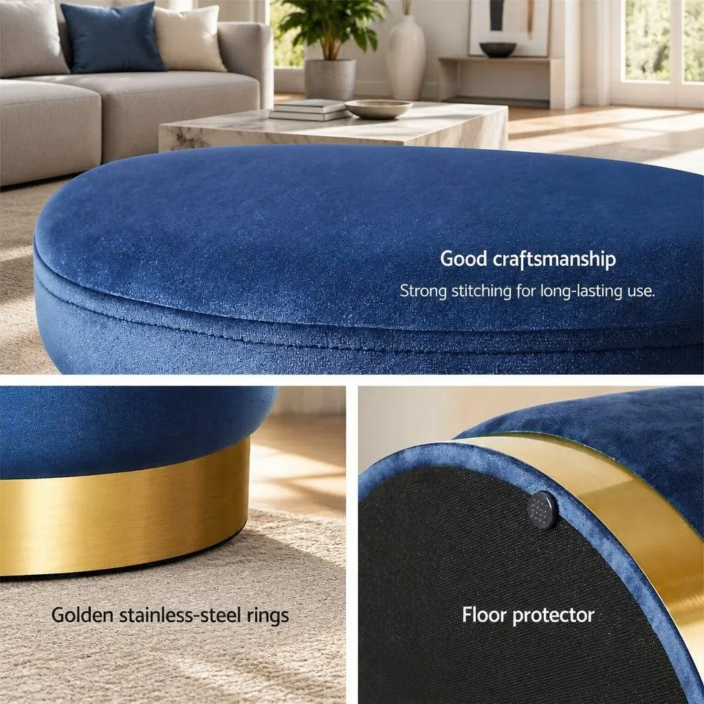 Ottoman Foot Stool Round Velvet Navy Tufted 38cm x 38cm x 45cm