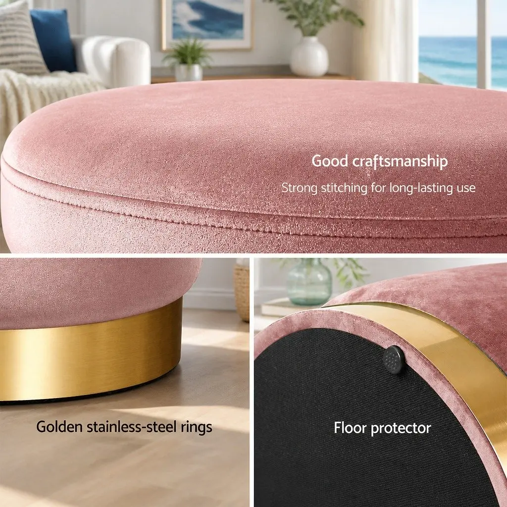 Ottoman Footstool Velvet Pink 38cm x 38cm x 45cm Upholstered Seat with Gold Rings