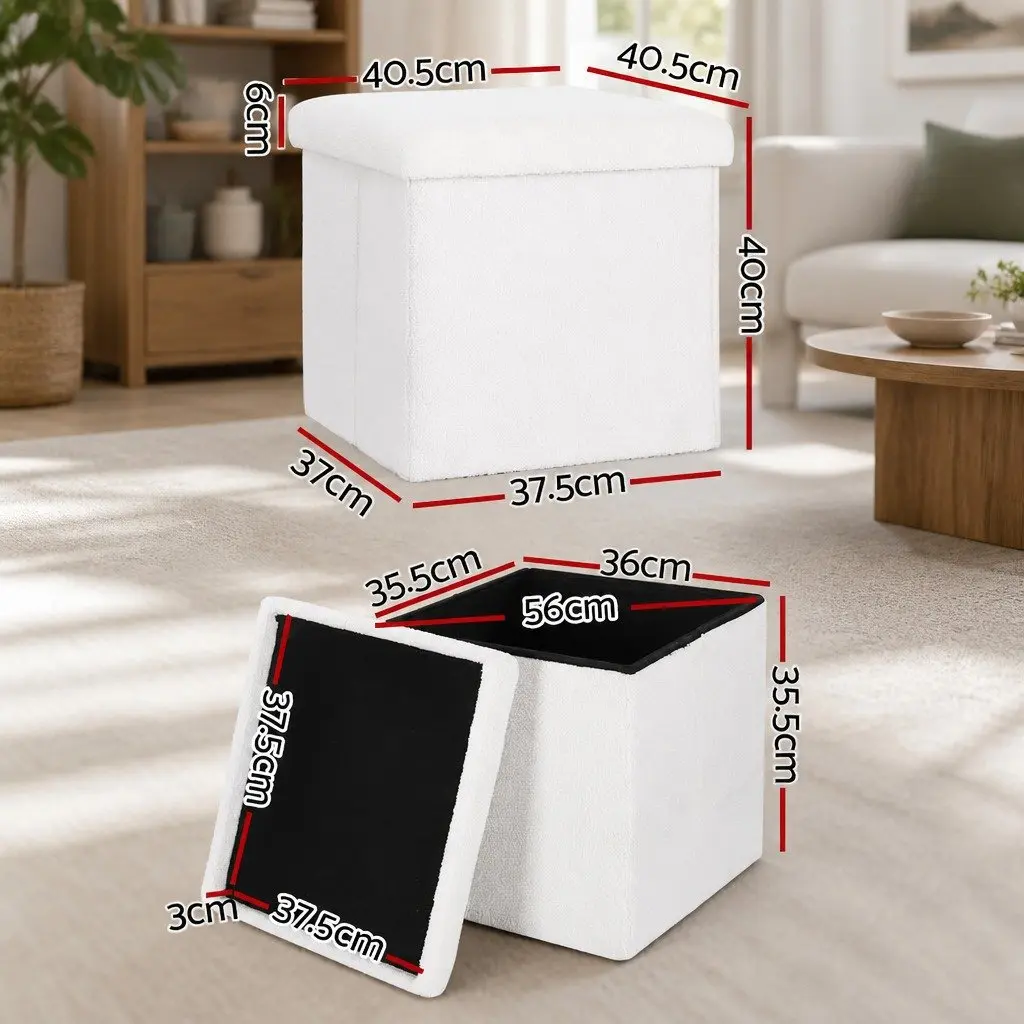 Ottoman Footstool White Boucle Fabric Square Storage for Bedroom Living Room 40cm