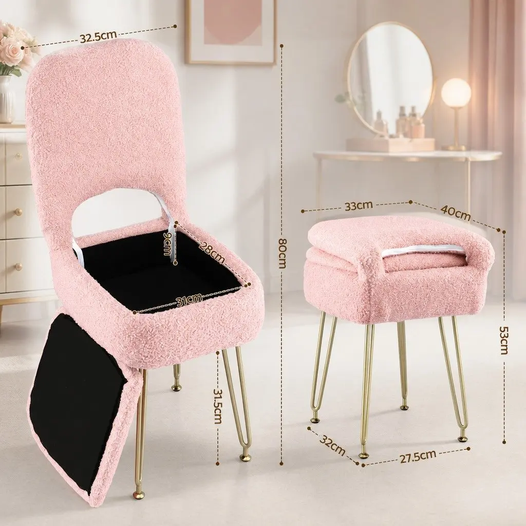 Storage Ottoman Footstool Sherpa Pink Compact with Adjustable Folding Backrest for Bedroom