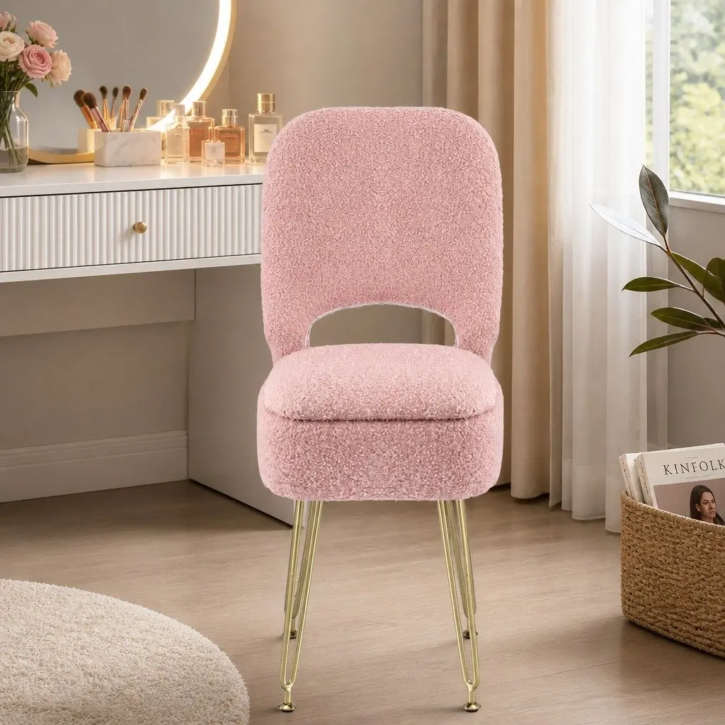 Storage Ottoman Footstool Sherpa Pink Compact with Adjustable Folding Backrest for Bedroom