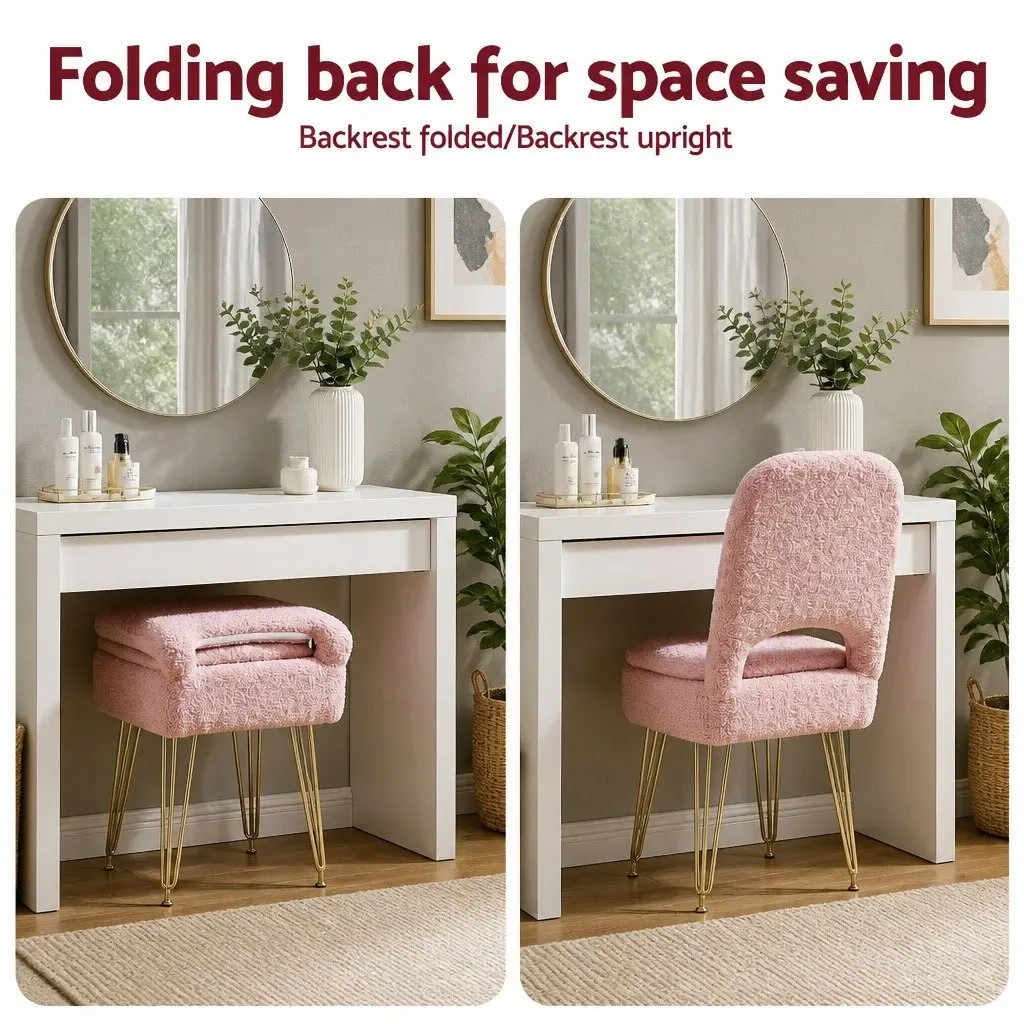 Storage Ottoman Footstool Sherpa Pink Compact with Adjustable Folding Backrest for Bedroom