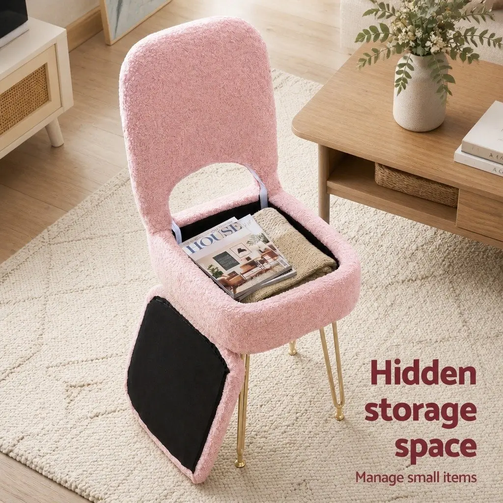 Storage Ottoman Footstool Sherpa Pink Compact with Adjustable Folding Backrest for Bedroom