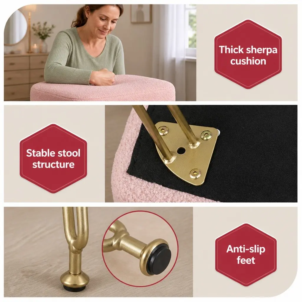 Storage Ottoman Footstool Sherpa Pink Compact with Adjustable Folding Backrest for Bedroom