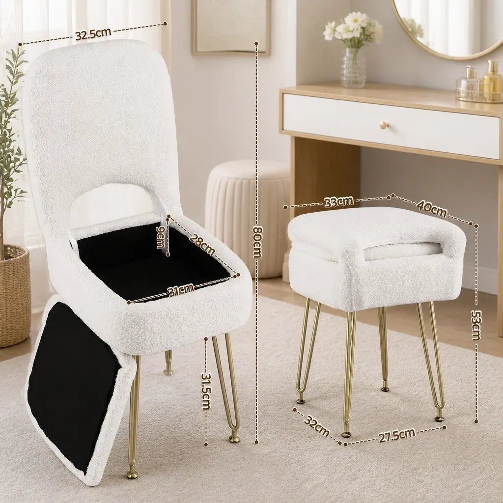 Storage Ottoman Folding Footstool with Backrest White Bedroom Living Room Seat