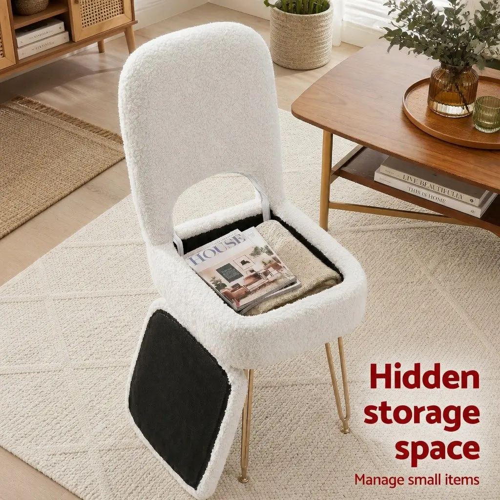 Storage Ottoman Folding Footstool with Backrest White Bedroom Living Room Seat