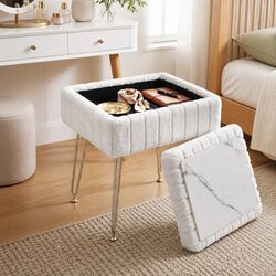 Functional White Faux Fur Ottoman for Living Spaces