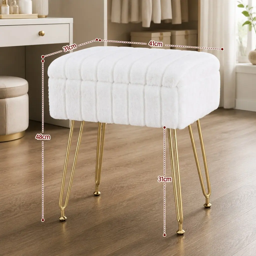 Storage Ottoman Faux Fur Rectangle White Reversible Table Lid