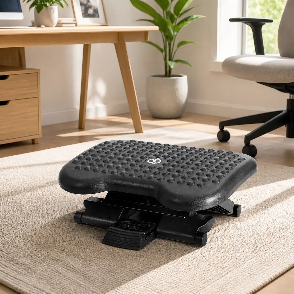 Foot Rest Stool Adjustable Under Desk Acupressure Plastic 45 x 33 x 24 cm Black