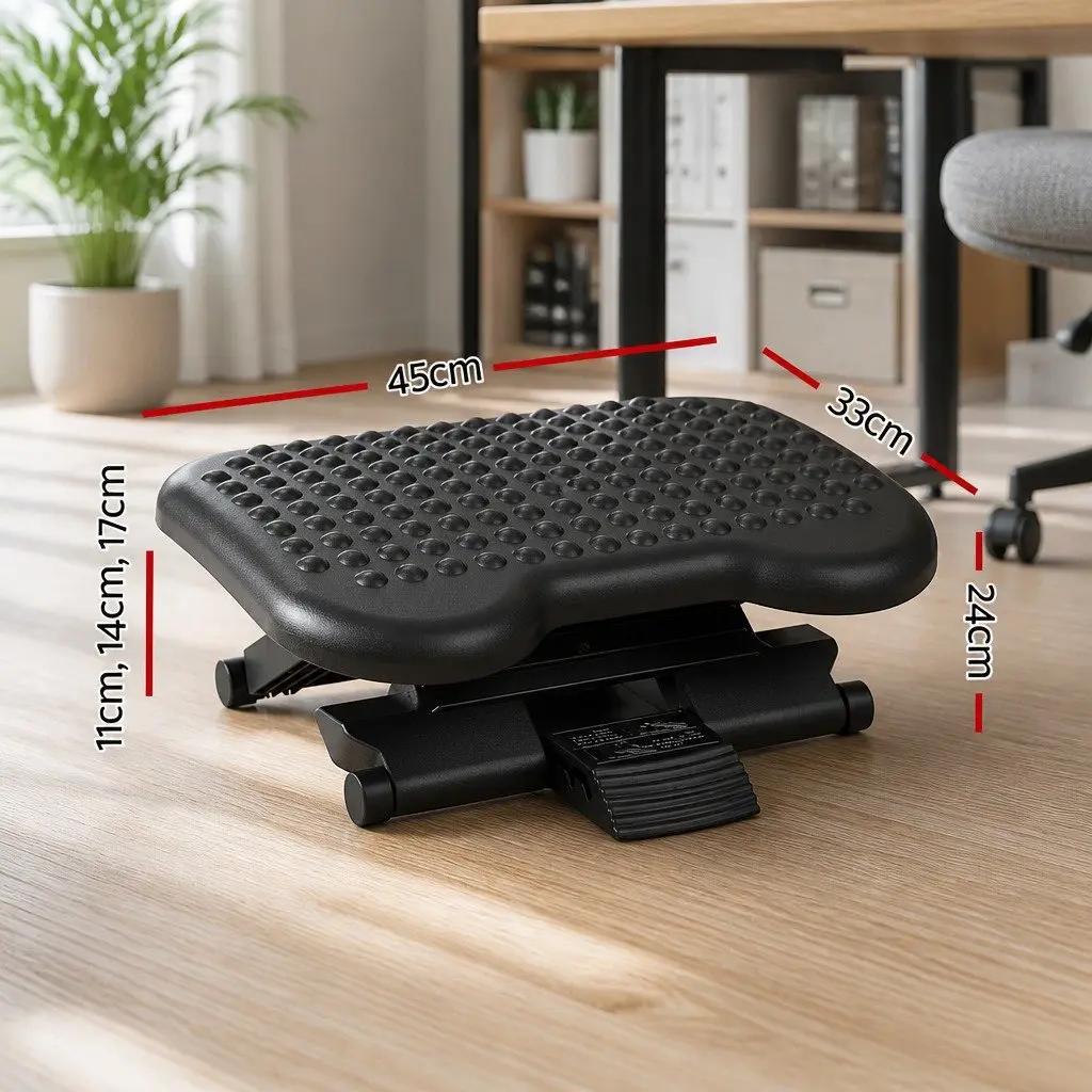 Foot Rest Stool Adjustable Under Desk Acupressure Plastic 45 x 33 x 24 cm Black