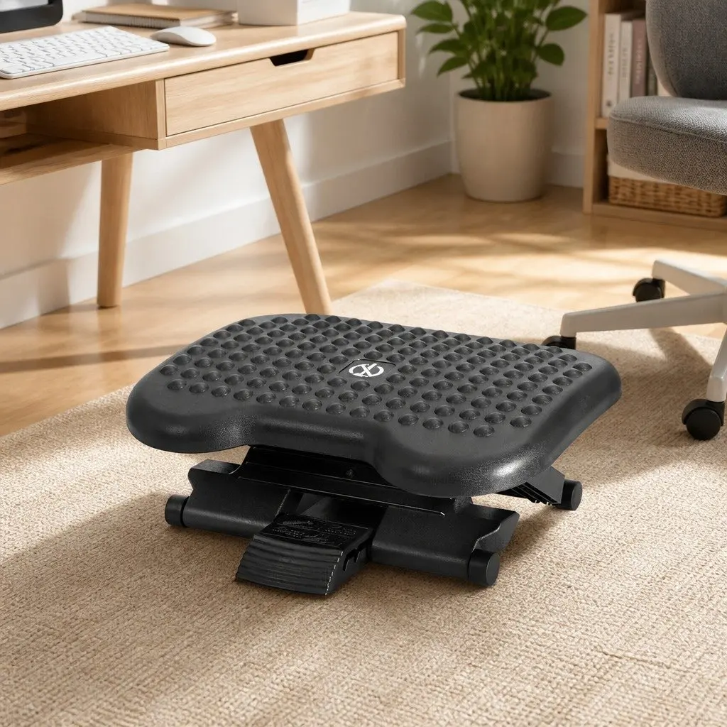 Foot Rest Stool Adjustable Under Desk Acupressure Plastic 45 x 33 x 24 cm Black