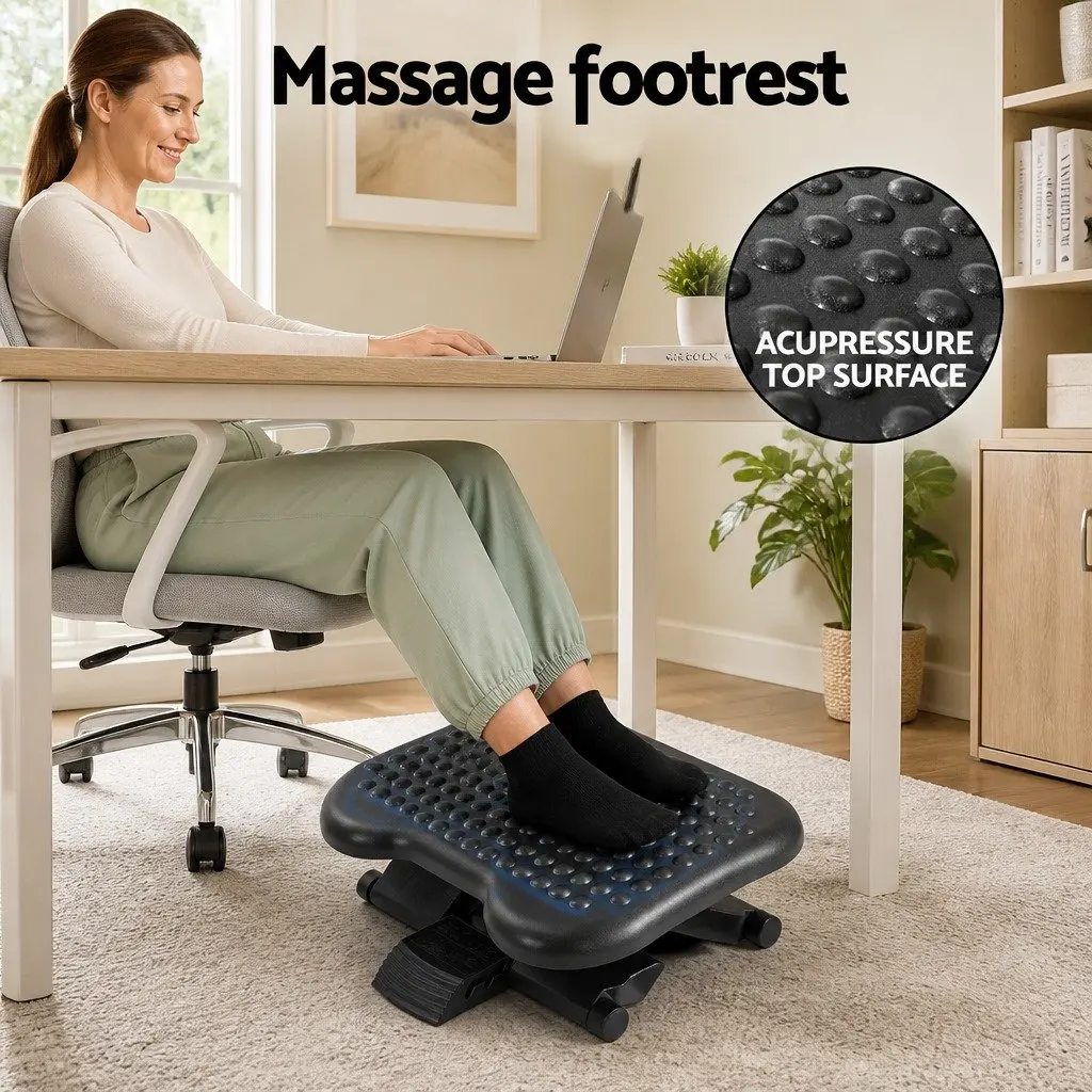 Foot Rest Stool Adjustable Under Desk Acupressure Plastic 45 x 33 x 24 cm Black