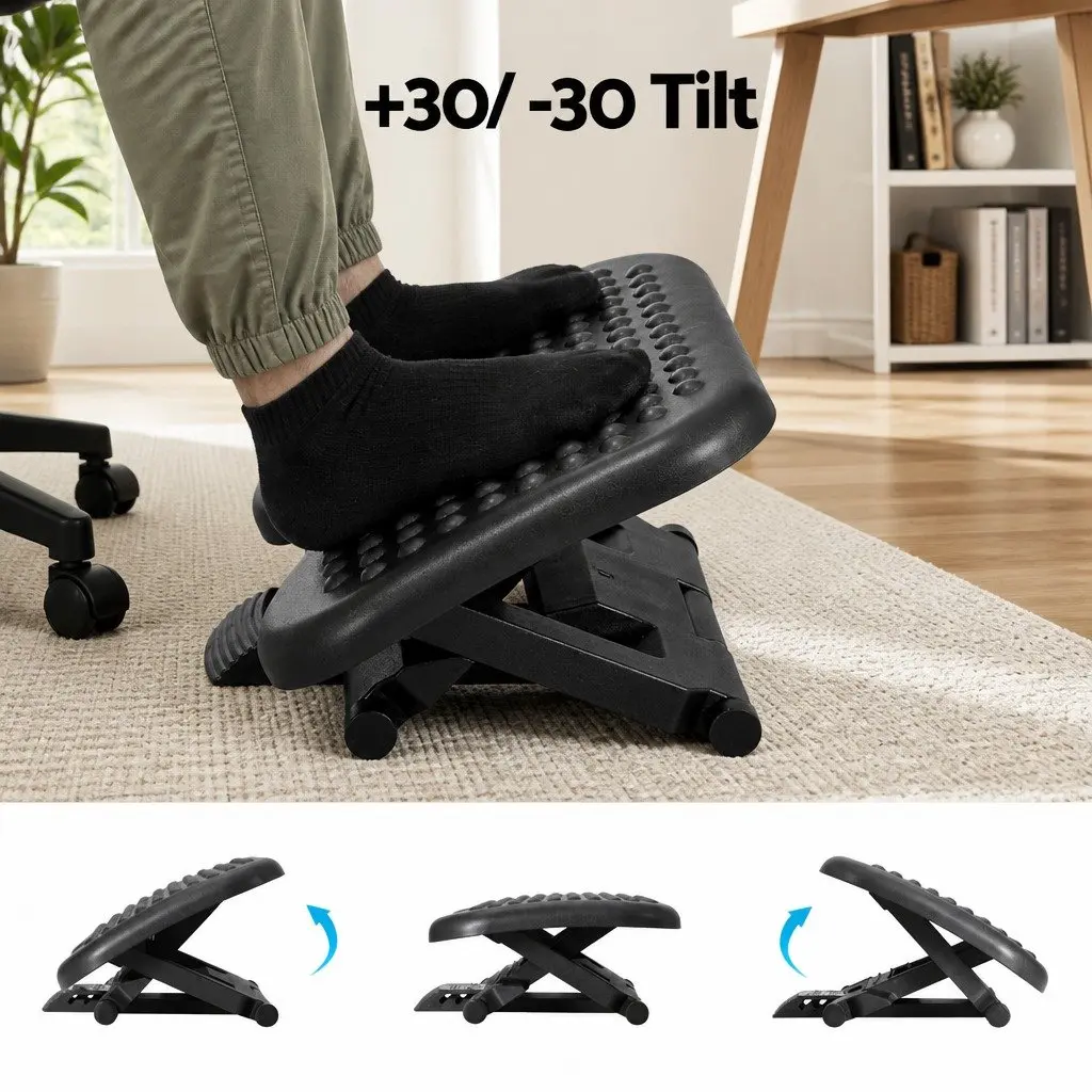 Foot Rest Stool Adjustable Under Desk Acupressure Plastic 45 x 33 x 24 cm Black