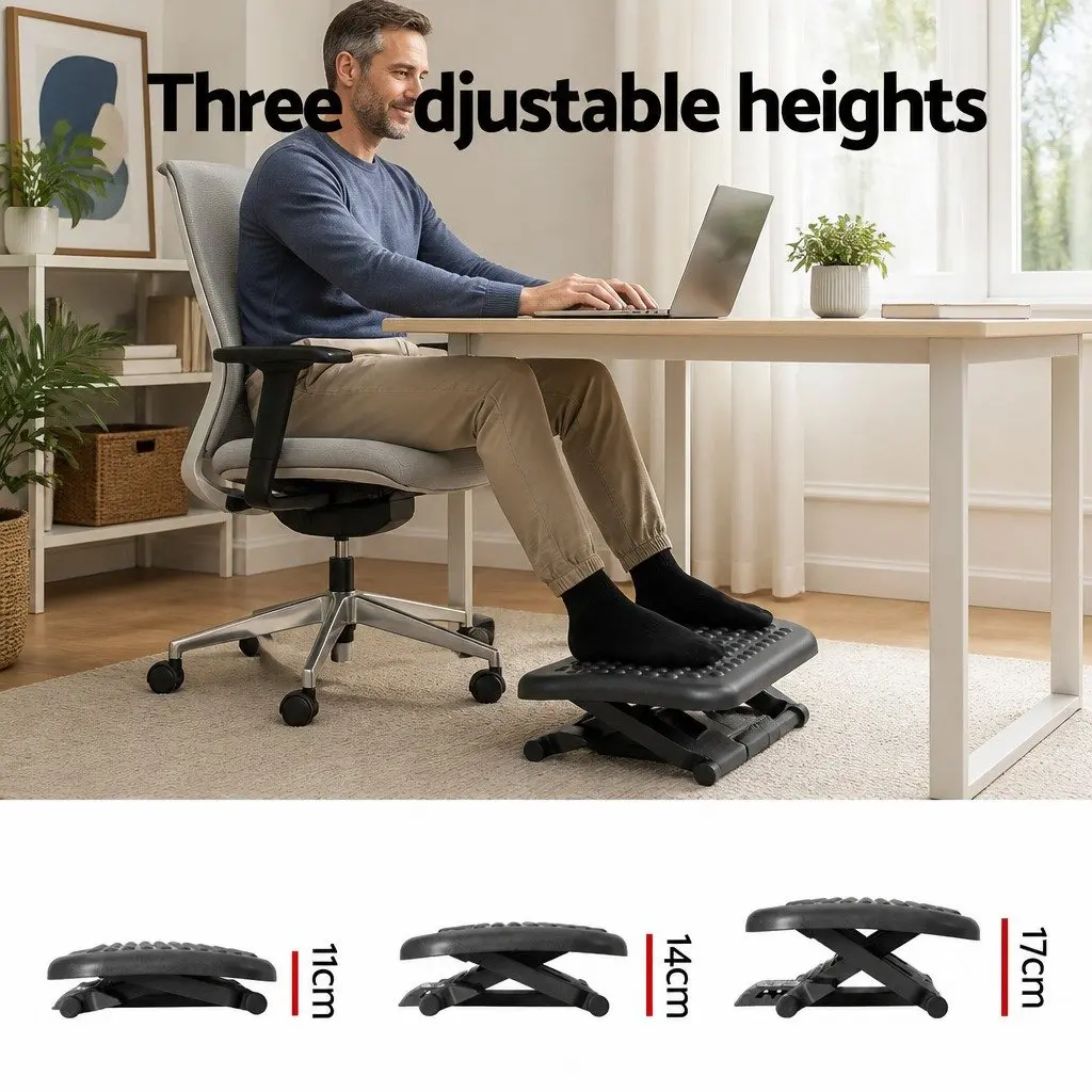 Foot Rest Stool Adjustable Under Desk Acupressure Plastic 45 x 33 x 24 cm Black