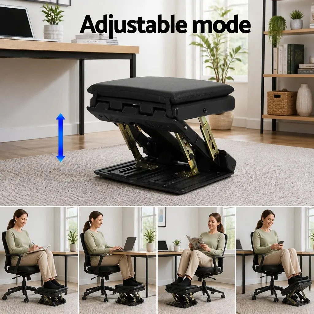 Foot Rest Stool Adjustable Height and Angle Acupressure Black