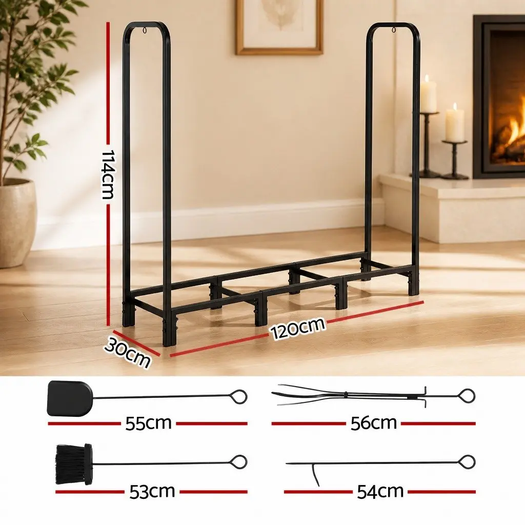 Firewood Rack Heavy-Duty Steel 120cm Black