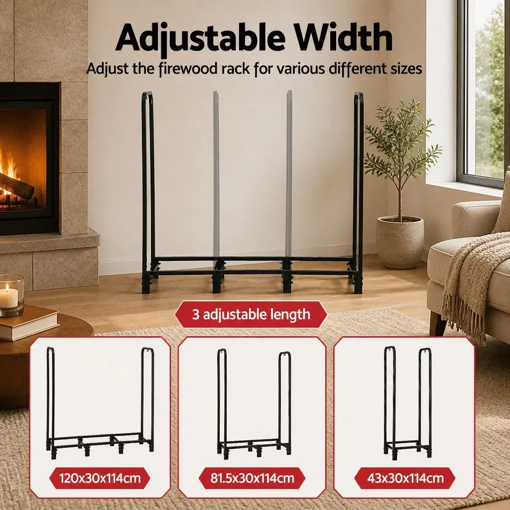 Firewood Rack Heavy-Duty Steel 120cm Black