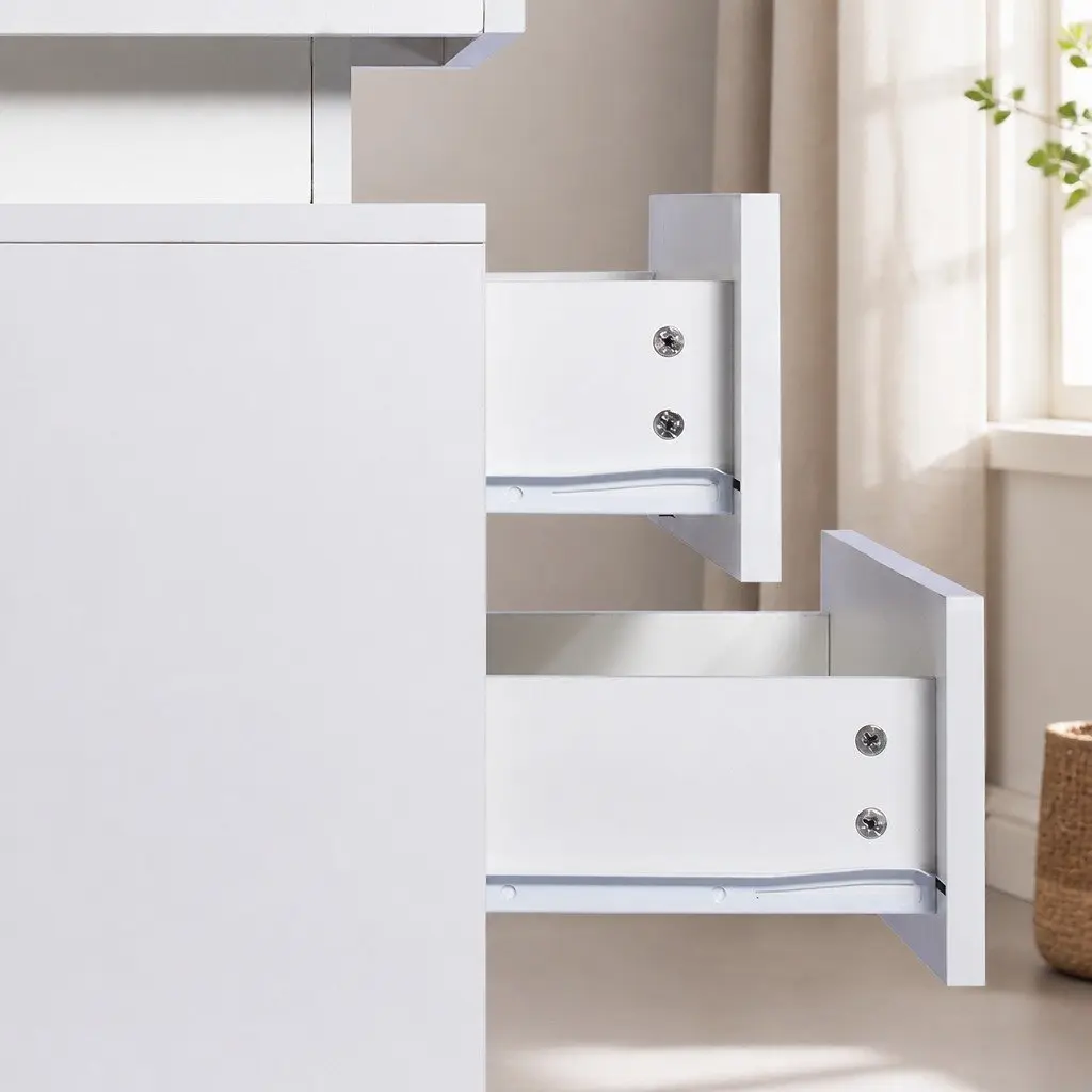Bedside Table RGB LED Side Table White Storage Drawers Lift-Top Compartment