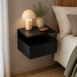 Functional Black Wall-Mounted Bedside Tables with Storage