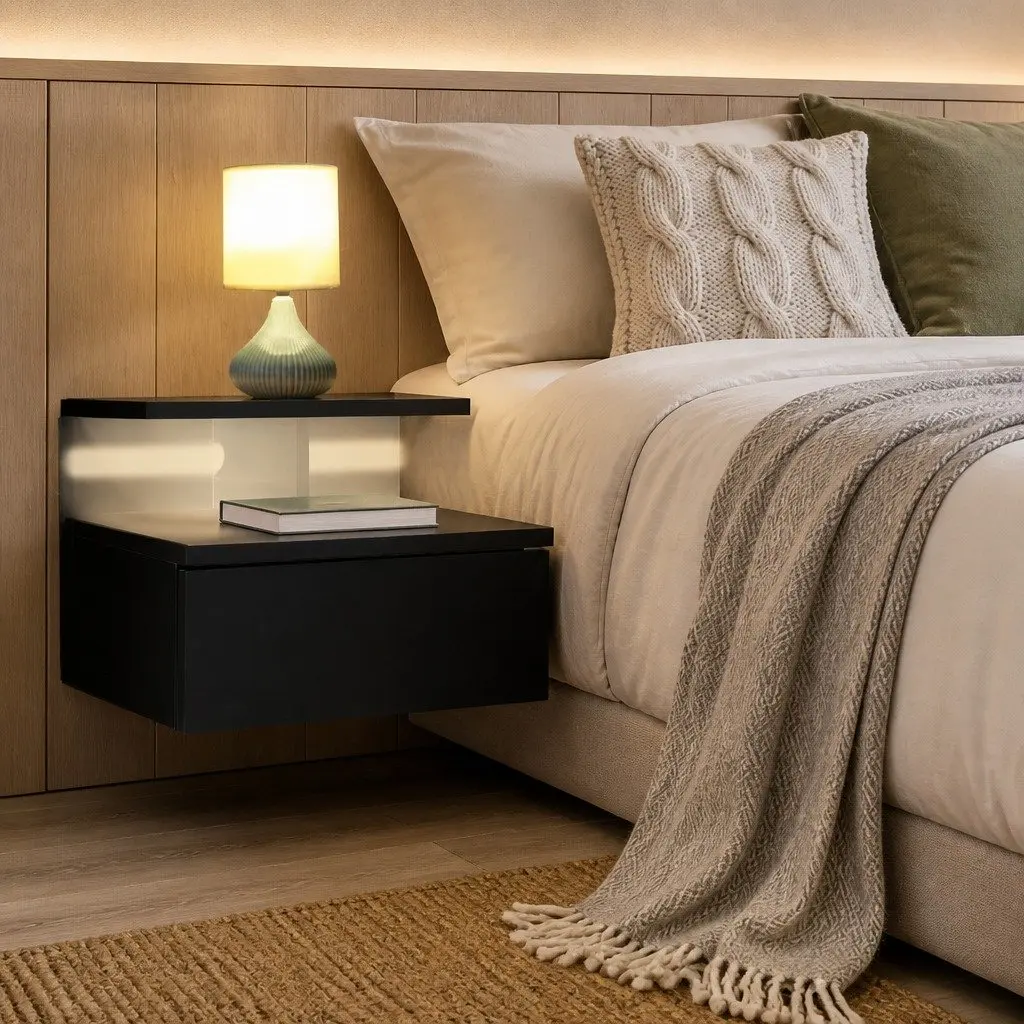 Wall Mounted Bedside Table Particle Board 35cm x 32cm x 22.5cm Black Set of 2