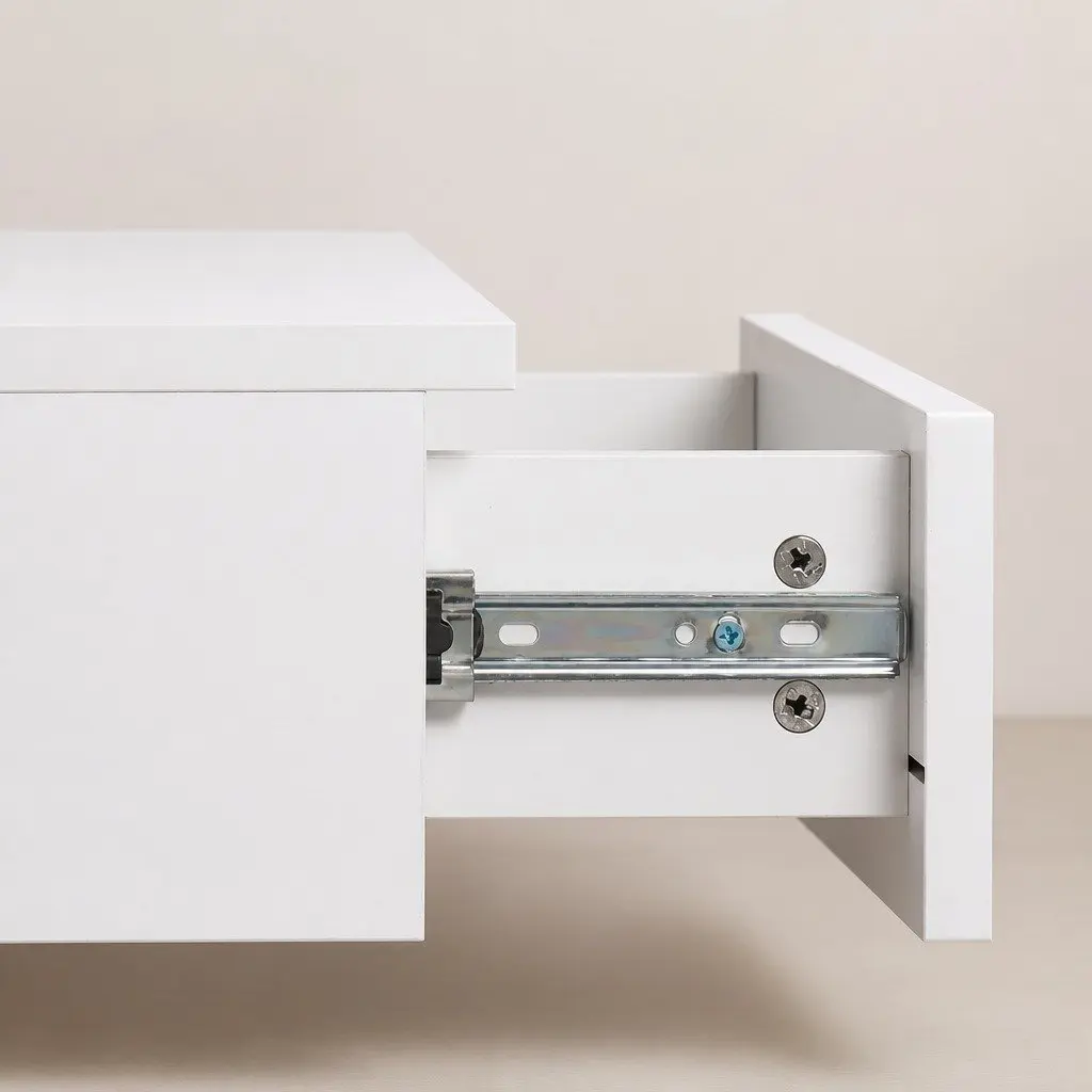 Wall Mounted Bedside Tables with LED Light Modern Side Table Storage White