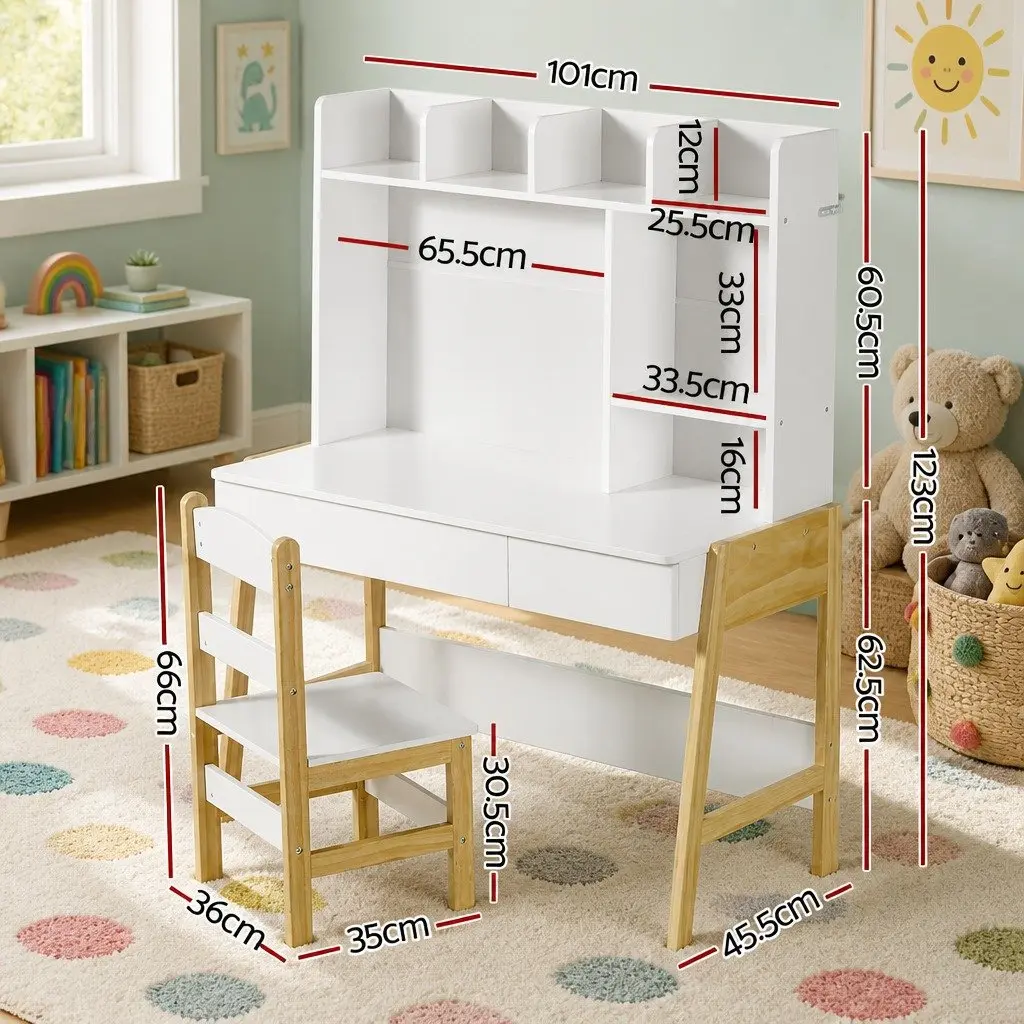 Kids Study Desk and Chair Set MDF and Pine Wood 101cm x 45.5cm x 123cm White and Natural Wood
