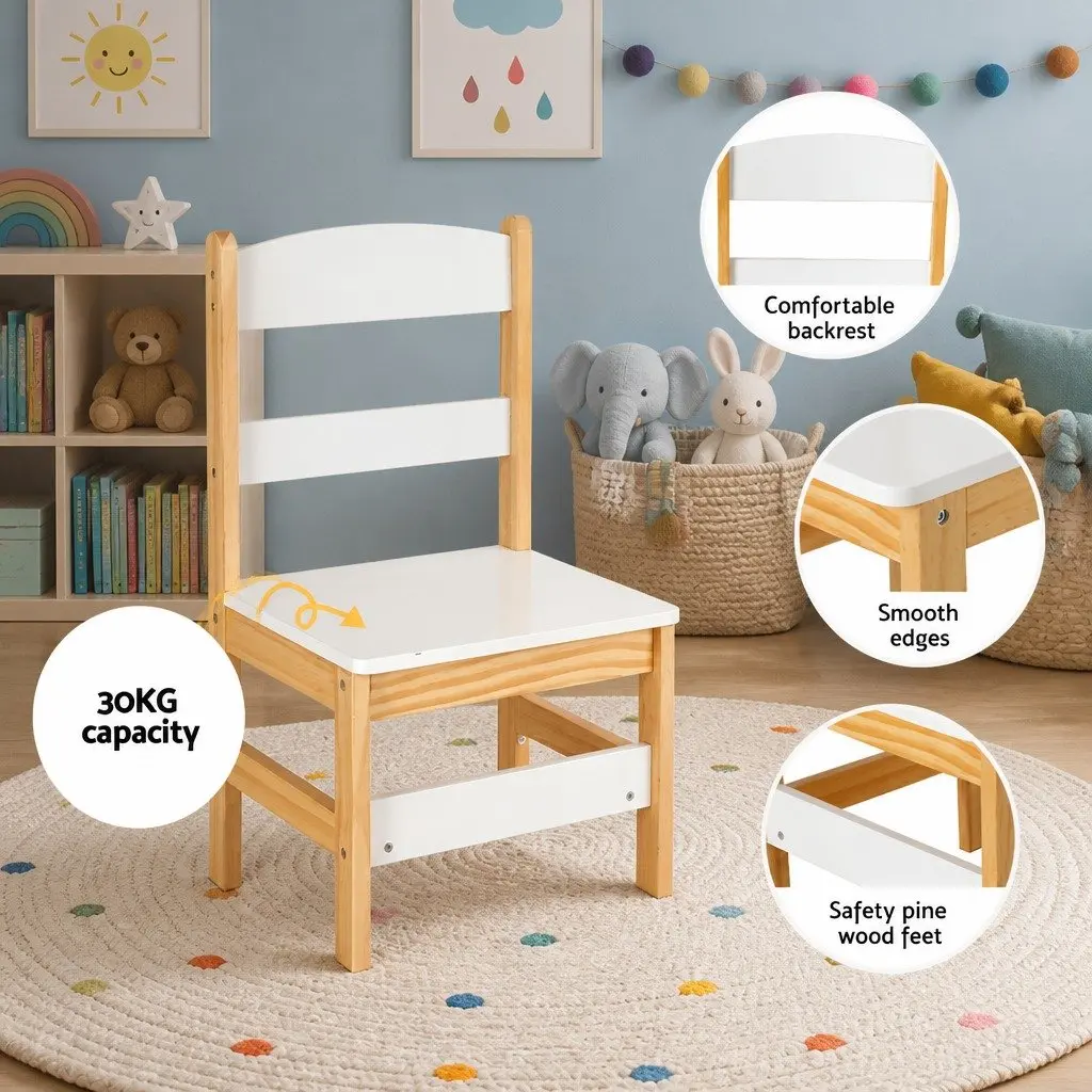 Kids Study Desk and Chair Set MDF and Pine Wood 101cm x 45.5cm x 123cm White and Natural Wood