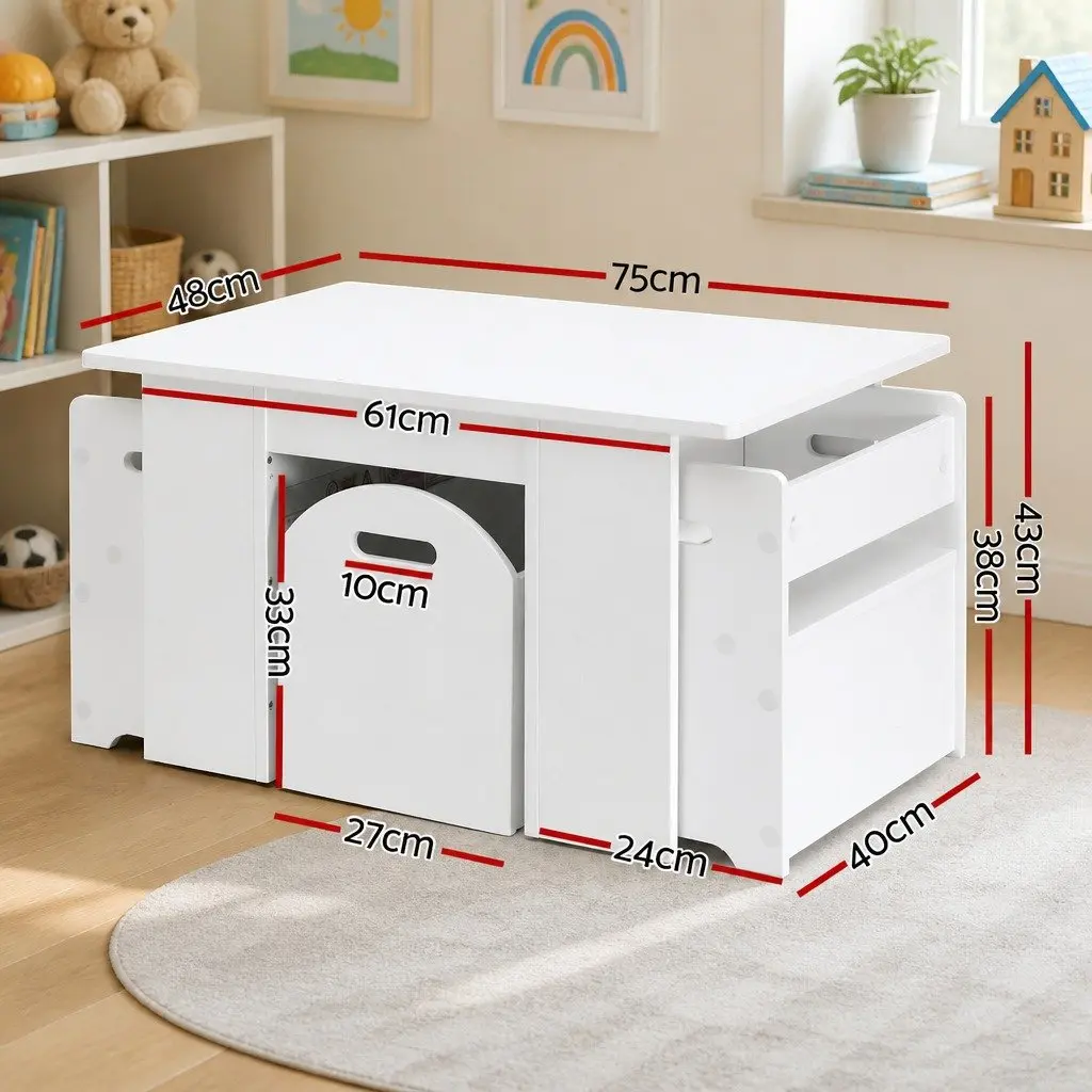 Kids Table and Chairs Set Modular MDF White 3 Piece
