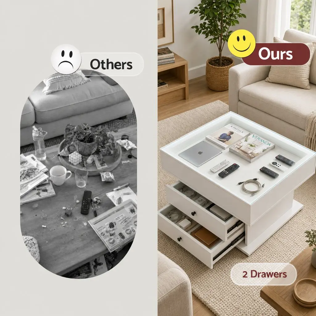 Lift Top Coffee Table MDF White Square 71cm x 70cm Rotating Top Hidden Storage