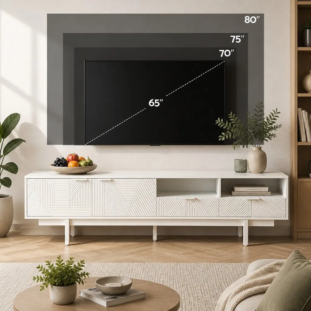 200cm White Modern TV Unit Storage Cabinet for Living Room with Two Cabinets Two Drawers and Two Open Shelves