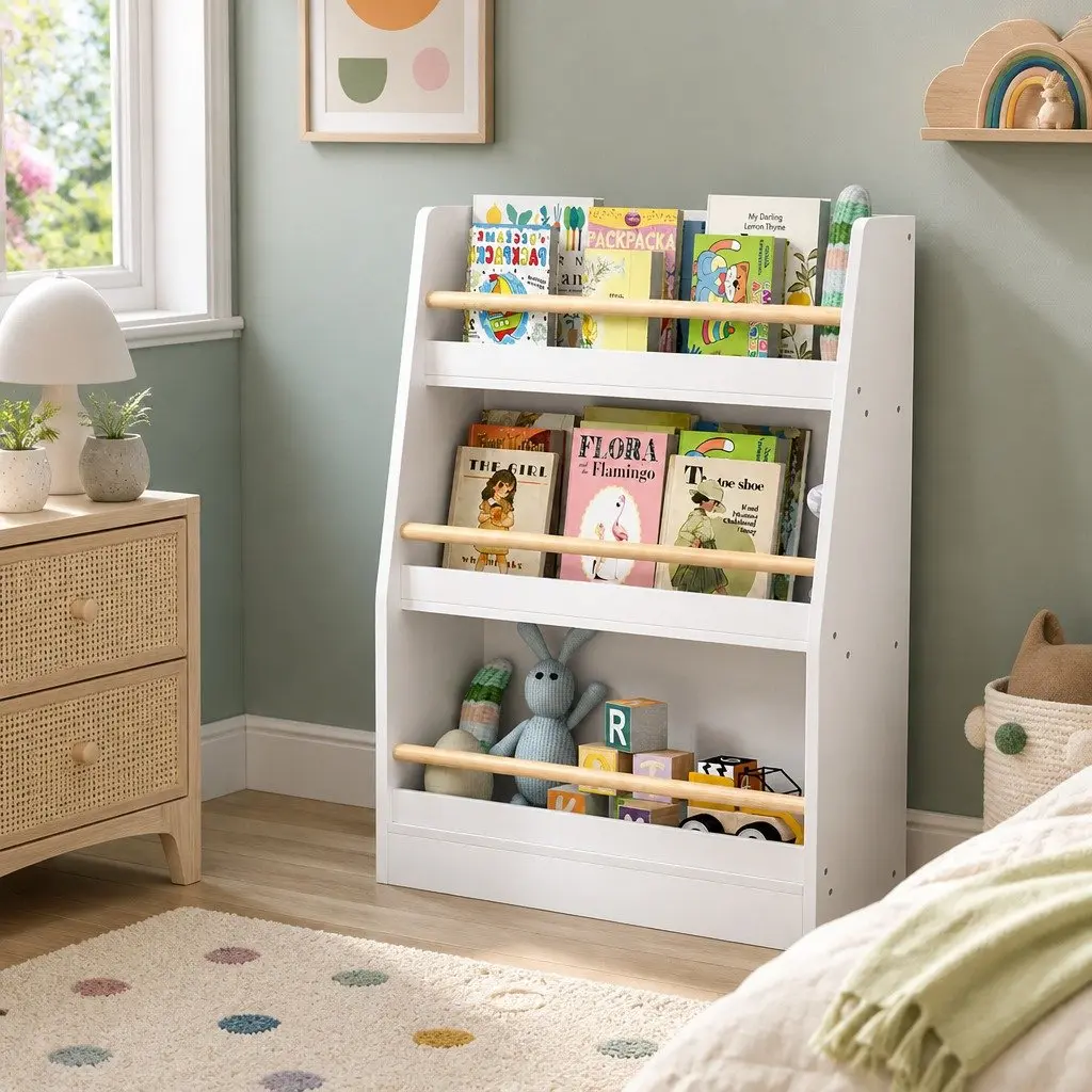 Kids Bookshelf 3 Tier Storage Organiser Yellow Particleboard MDF 59cm x 18cm x 80cm