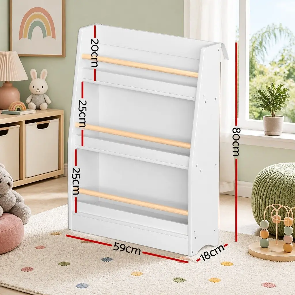 Kids Bookshelf 3 Tier Storage Organiser Yellow Particleboard MDF 59cm x 18cm x 80cm