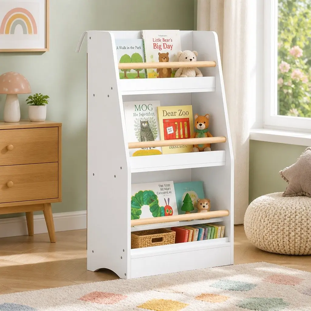 Kids Bookshelf 3 Tier Storage Organiser Yellow Particleboard MDF 59cm x 18cm x 80cm