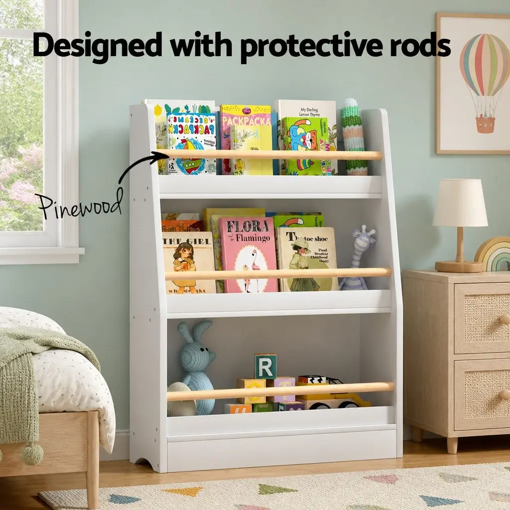 Kids Bookshelf 3 Tier Storage Organiser Yellow Particleboard MDF 59cm x 18cm x 80cm