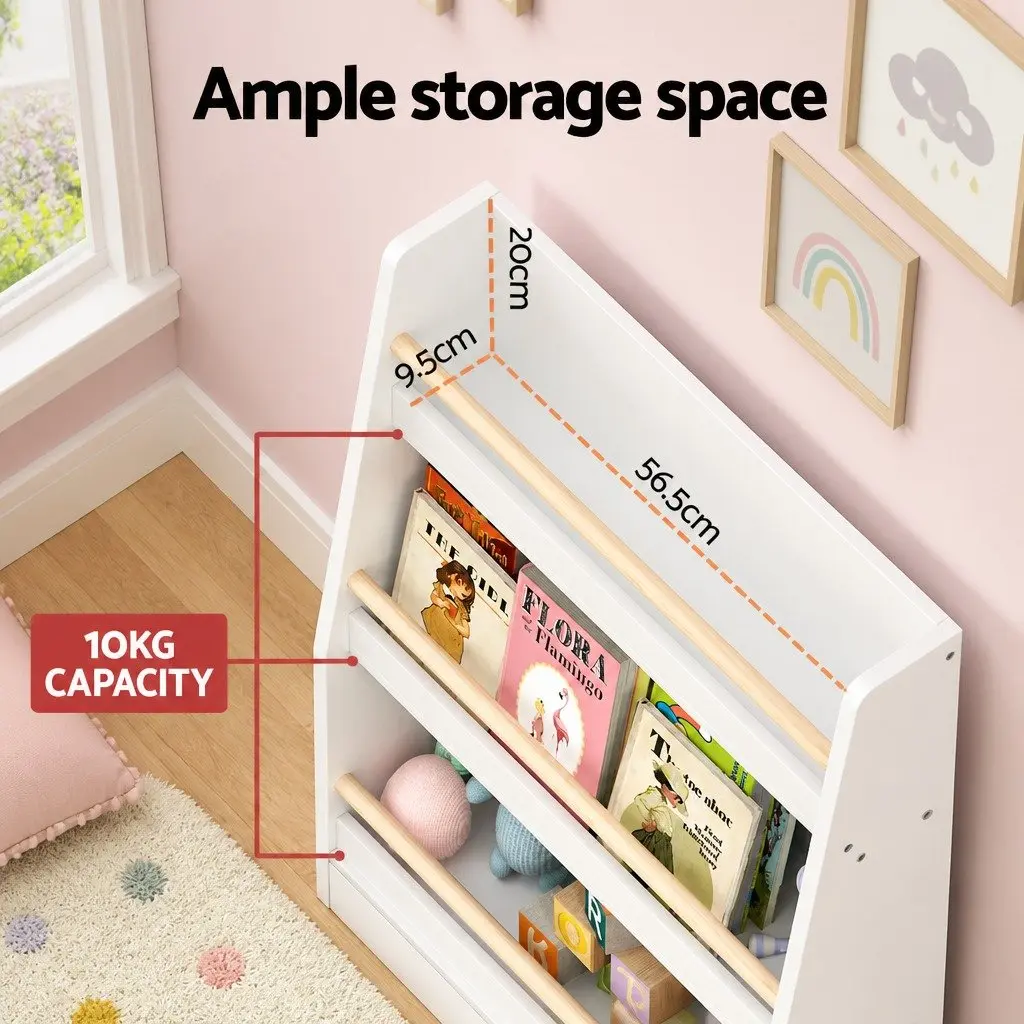 Kids Bookshelf 3 Tier Storage Organiser Yellow Particleboard MDF 59cm x 18cm x 80cm